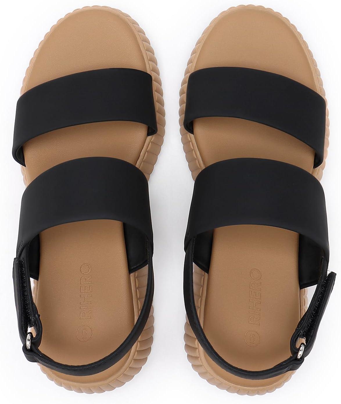 imageRihero Womens Comfortable Walking Sandals Casual Summer Outdoor Open Toe Low Flatform Platform Wedge SandalsDual Color