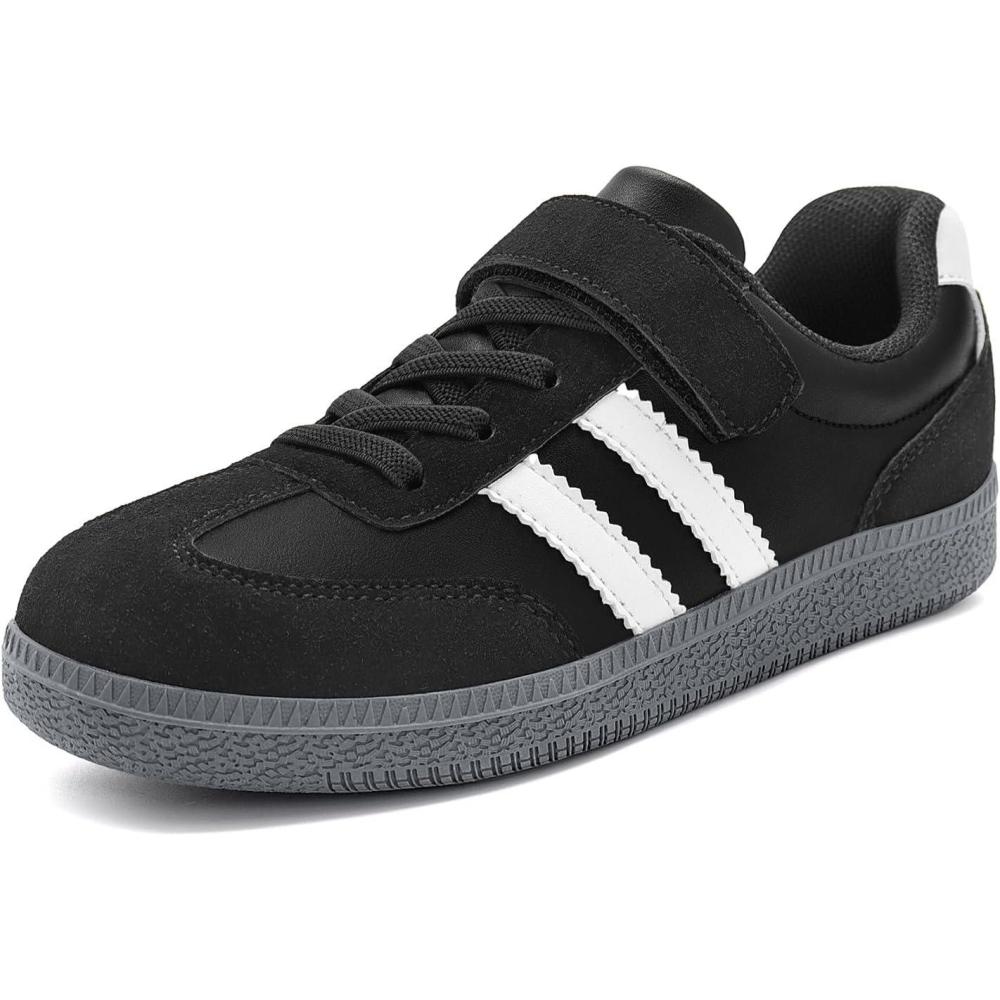 imageRihero Boys Girls Sneakers Kids Cute School Uniform Shoes Slip on Walking Sneakers for ToddlerLittle KidBig KidBlack