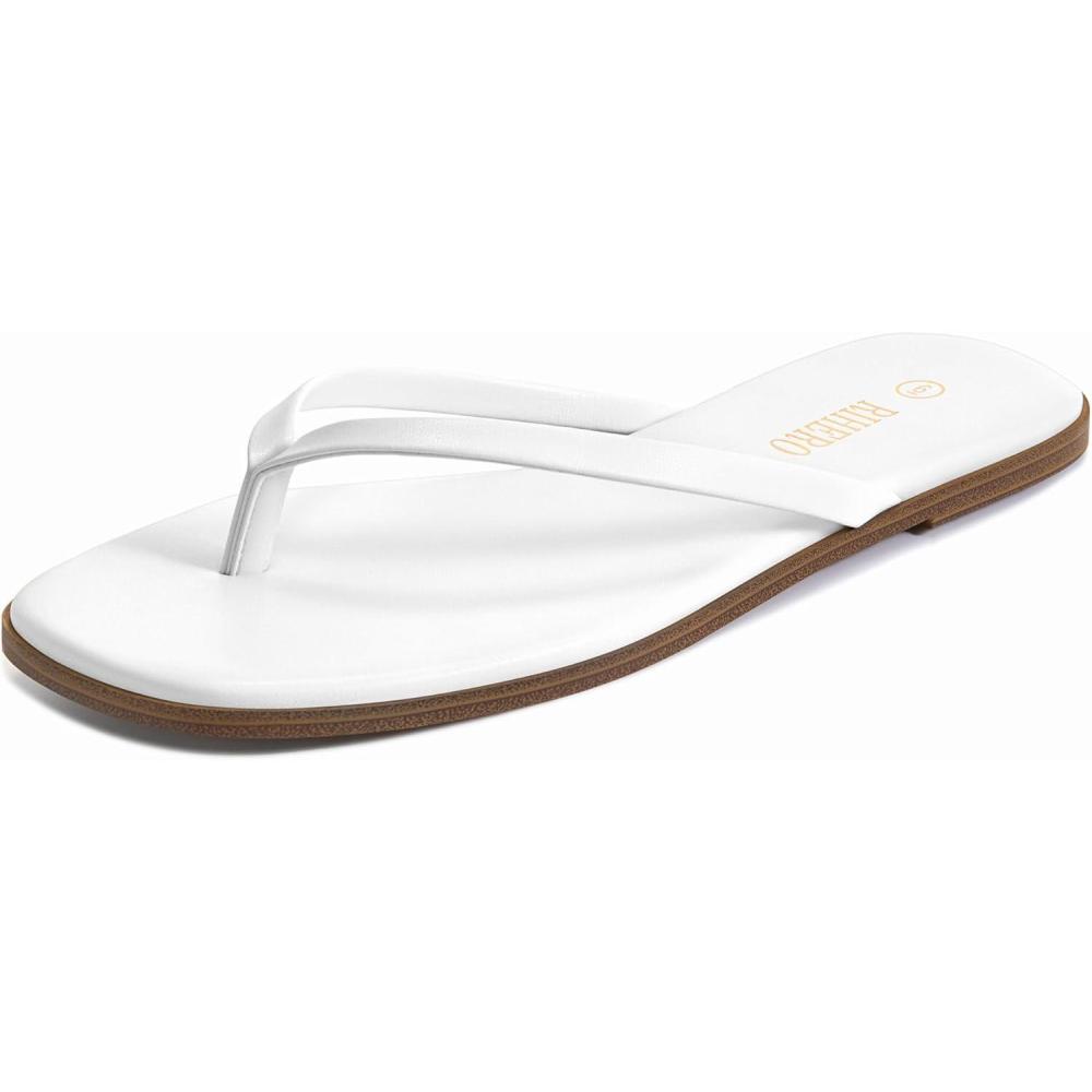 imageRihero Flip Flops for Women Comfortable Square Toe Beach Sandals Slip On Leather Thong Flat Sandals DressyWhite