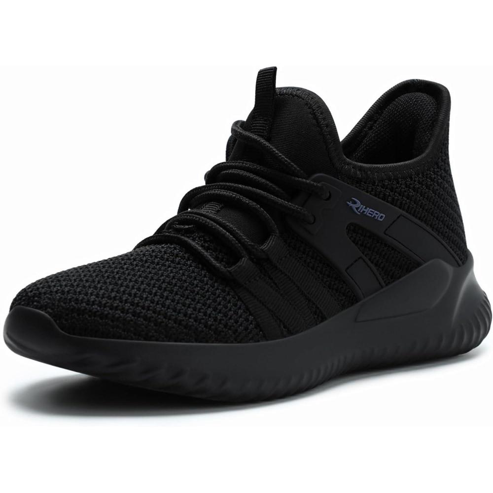 imageRihero Girls Tennis Shoes Kids Running Shoes Toddler LaceUp Lightweight Walking Slip On SneakersBlack