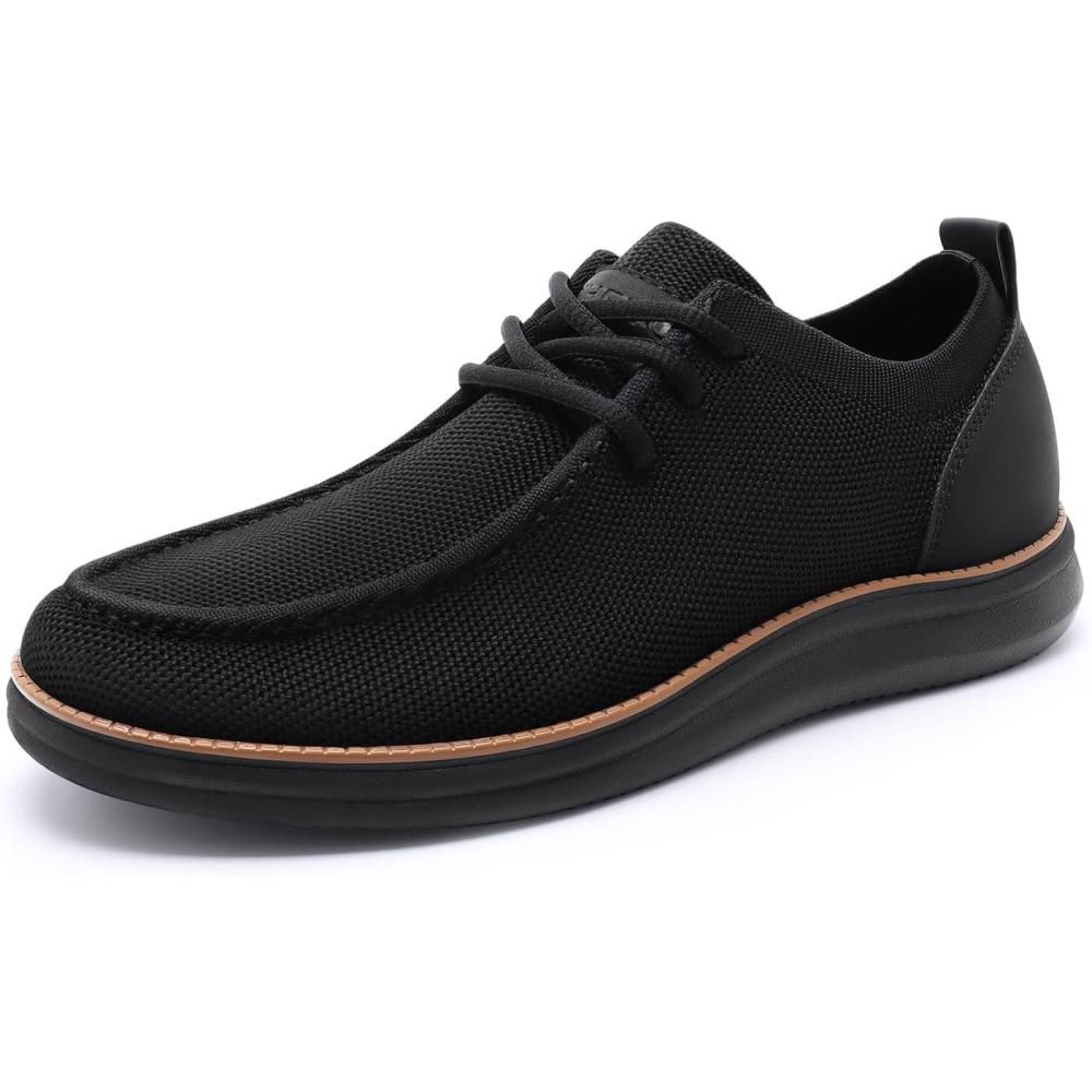 imageRihero Mens Casual Shoes Wide Loafers Comfortable Walking Slip On Lightweight Breathable Lace Up ShoesBlack