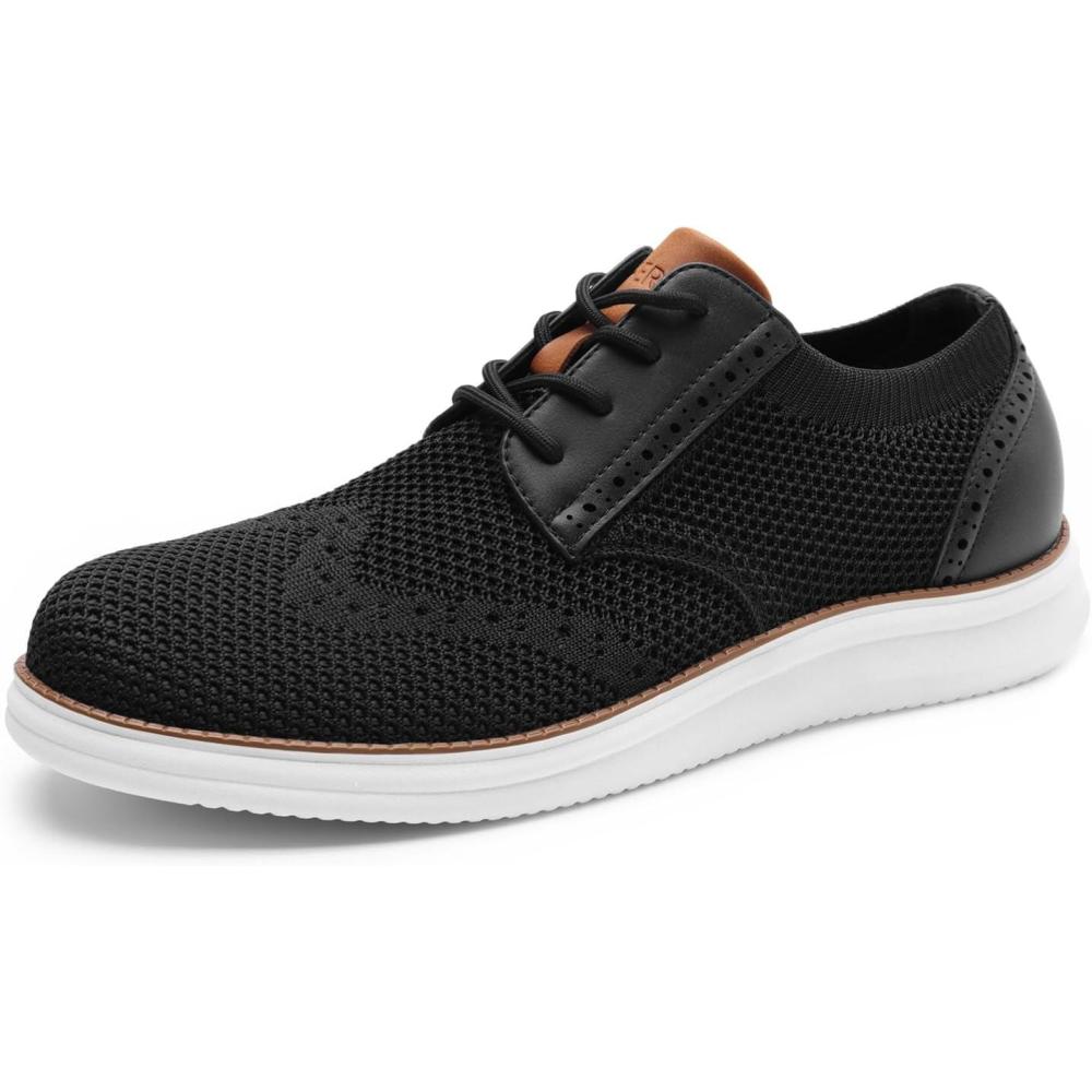 imageRihero Mens Fashion Dress Sneakers Business Oxfords Comfortable Casual Walking Shoes Lightweight Mesh Breathable Tennis ShoesBlack