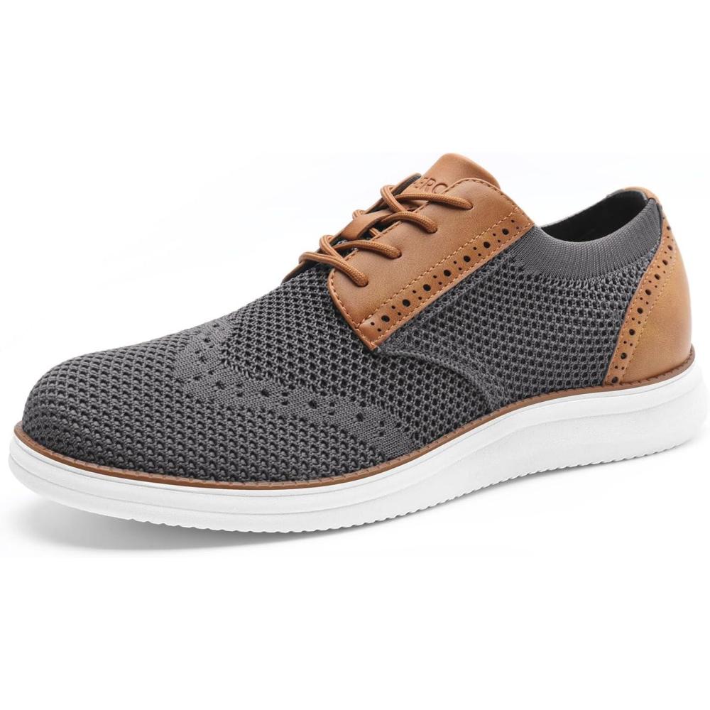 imageRihero Mens Fashion Dress Sneakers Business Oxfords Comfortable Casual Walking Shoes Lightweight Mesh Breathable Tennis ShoesGrey