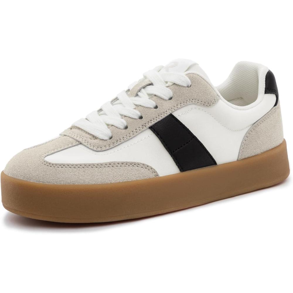 imageRihero Platform Sneakers for Women Comfortable Fashion Retro Sneakers Casual NonSlip Tennis Walking ShoesWhite Black