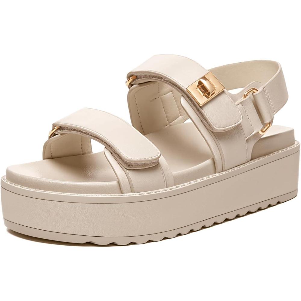 imageRihero Womens Comfortable Open Toe Platform Sandals Fashion One Band Summer Dressy Flatform SandalsNude