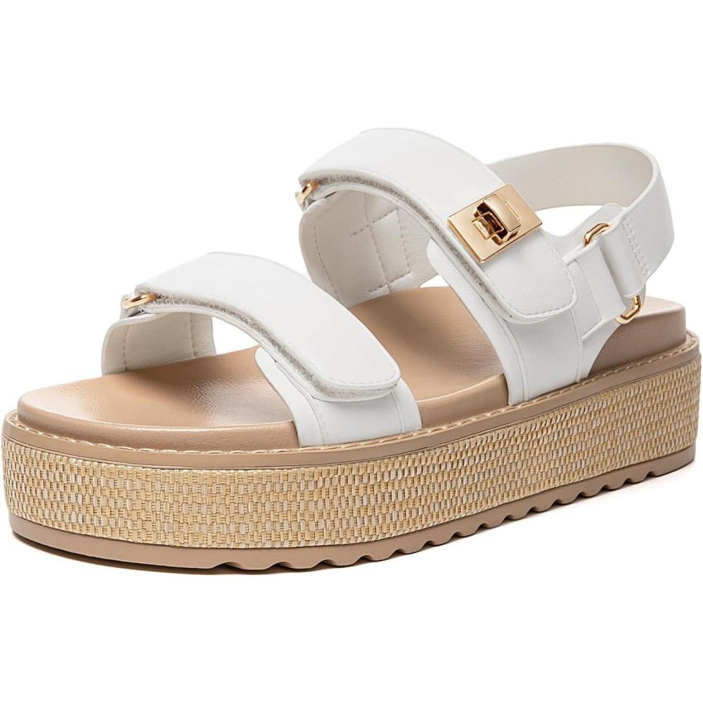 imageRihero Womens Comfortable Open Toe Platform Sandals Fashion One Band Summer Dressy Flatform SandalsWhite