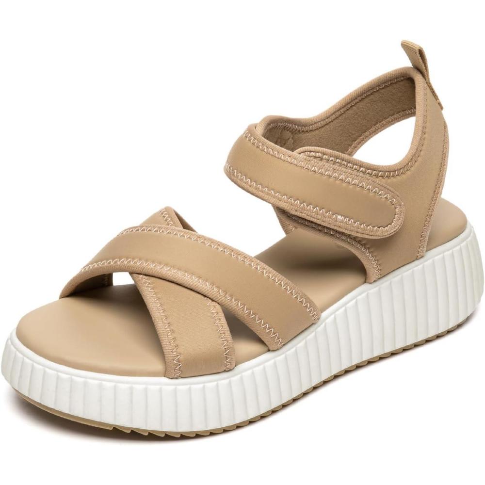 imageRihero Womens Comfortable Platform Sport Sandals Open Toe Soft Adjustable Summer Beach Wedge SandalsApricot