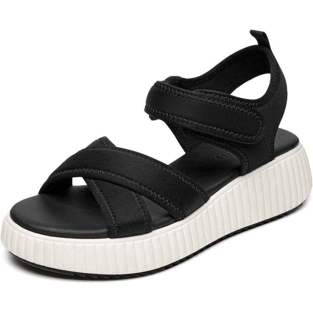 imageRihero Womens Comfortable Platform Sport Sandals Open Toe Soft Adjustable Summer Beach Wedge SandalsBlack