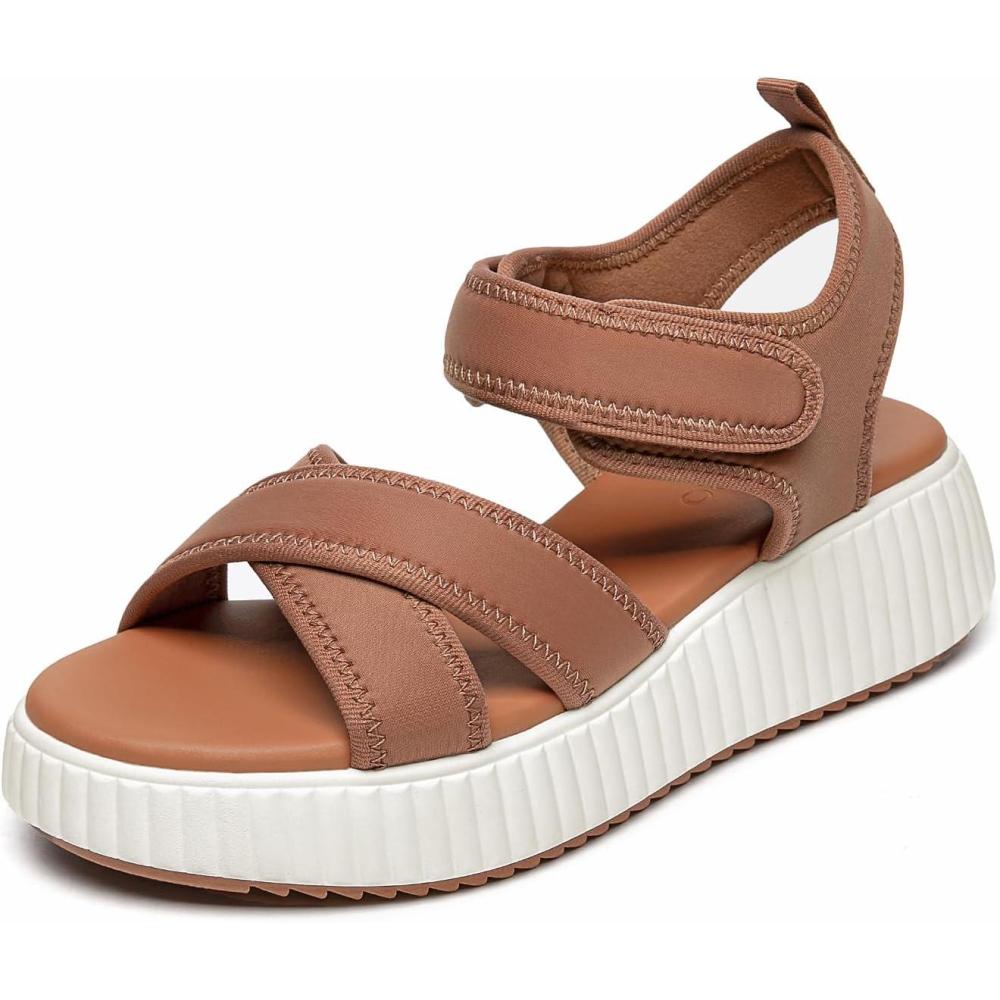 imageRihero Womens Comfortable Platform Sport Sandals Open Toe Soft Adjustable Summer Beach Wedge SandalsTan