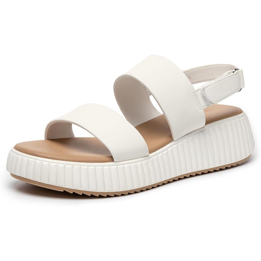 imageRihero Womens Comfortable Walking Sandals Casual Summer Outdoor Open Toe Low Flatform Platform Wedge SandalsWhite