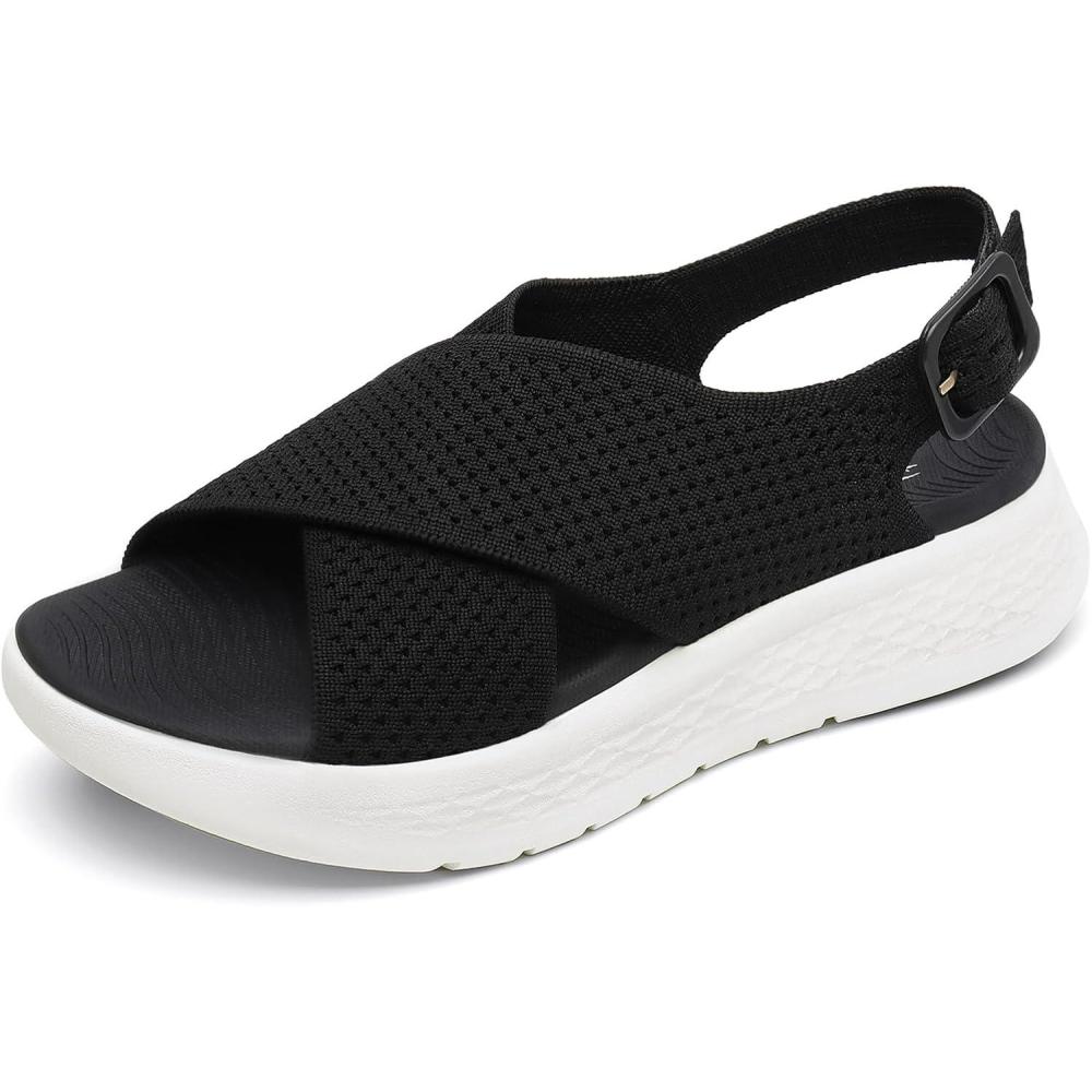 imageRihero Womens Comfortable Walking Sandals Platform Sport Orthopedic Sandals with Arch SupportBlack