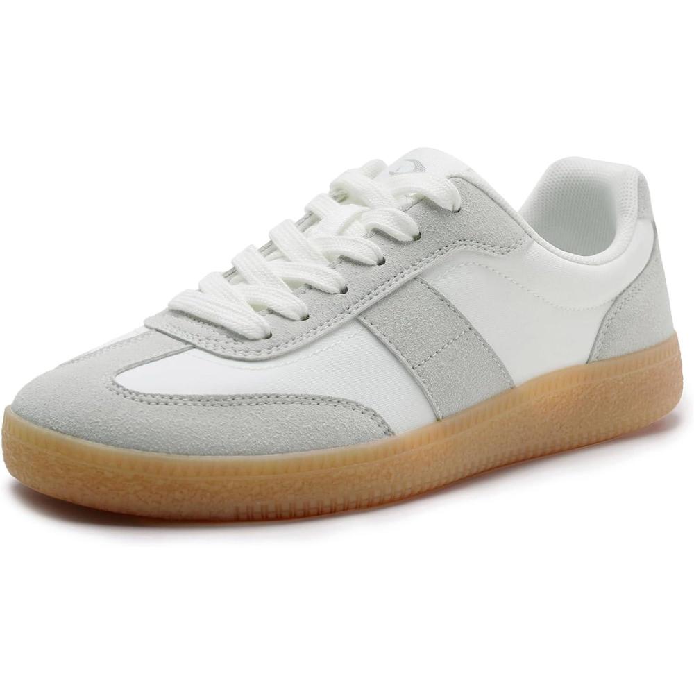 imageRihero Womens Fashion Sneakers Comfortable Walking Shoes Casual LaceUp Non Slip SneakersWhite