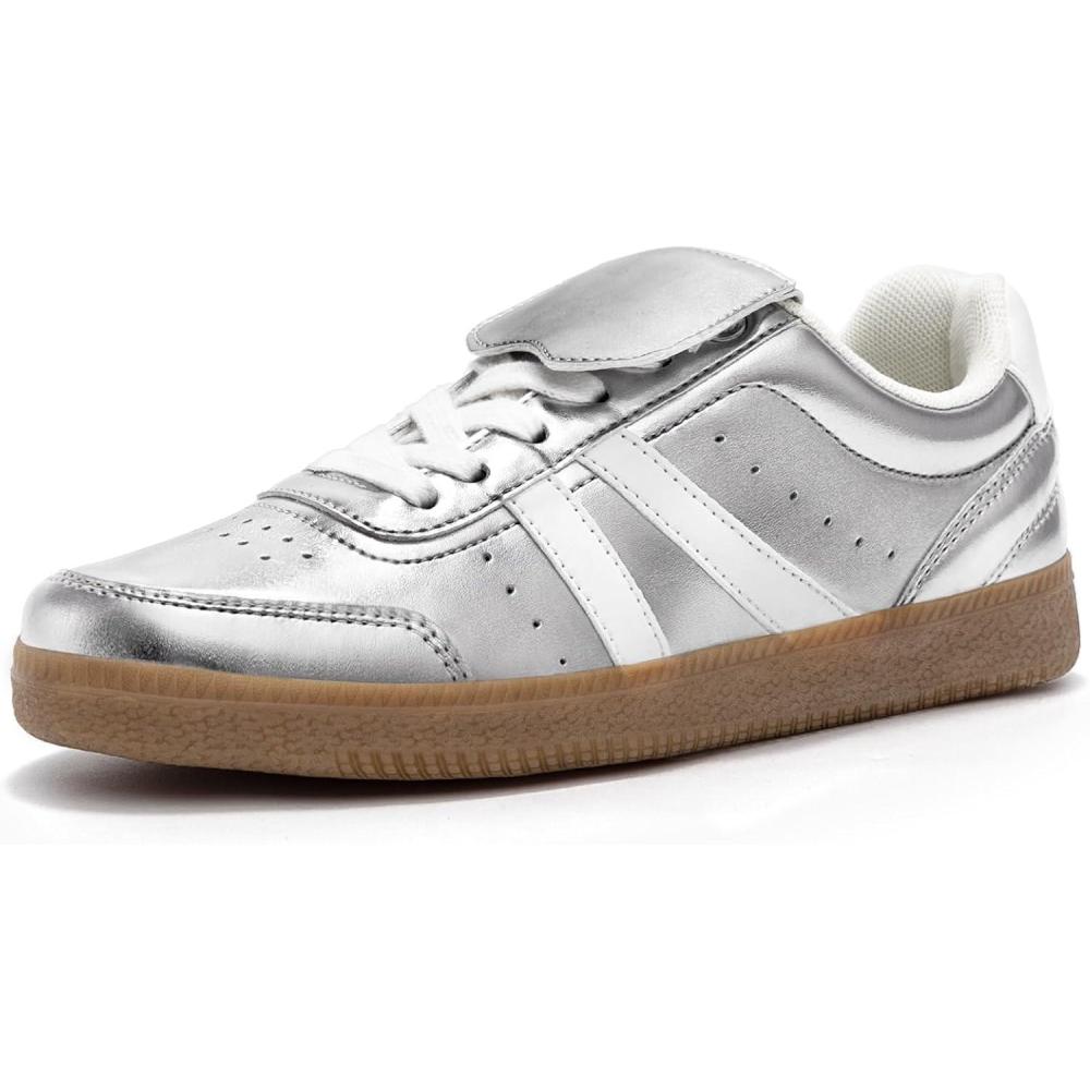 imageRihero Womens Fashion Sneakers Tennis Walking Shoes LaceUp Comfortable Non Slip Casual SneakersSilver