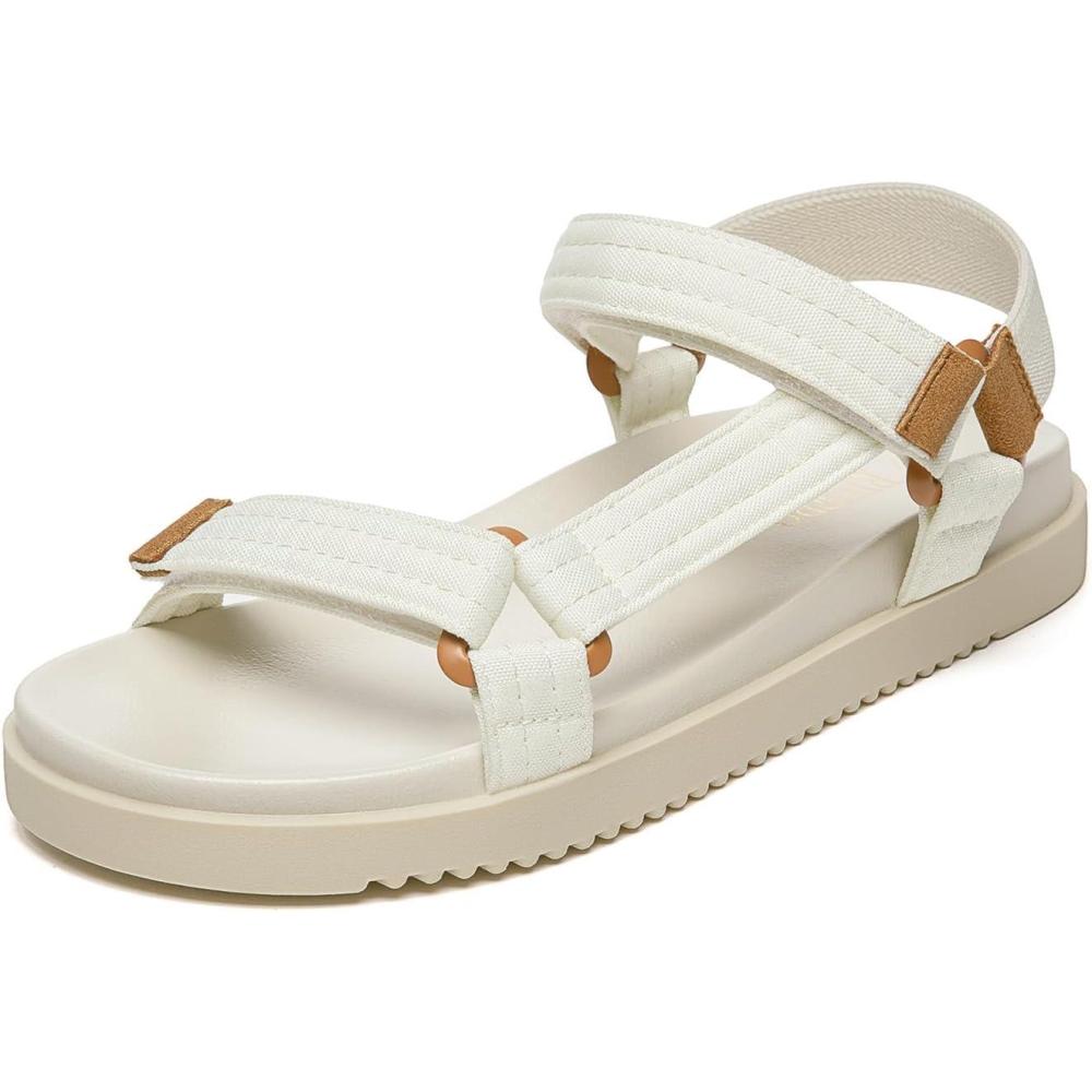 imageRihero Womens Flat Sandals Comfortable Open Toe Adjustable Strap Walking Footbed SandalsWhite