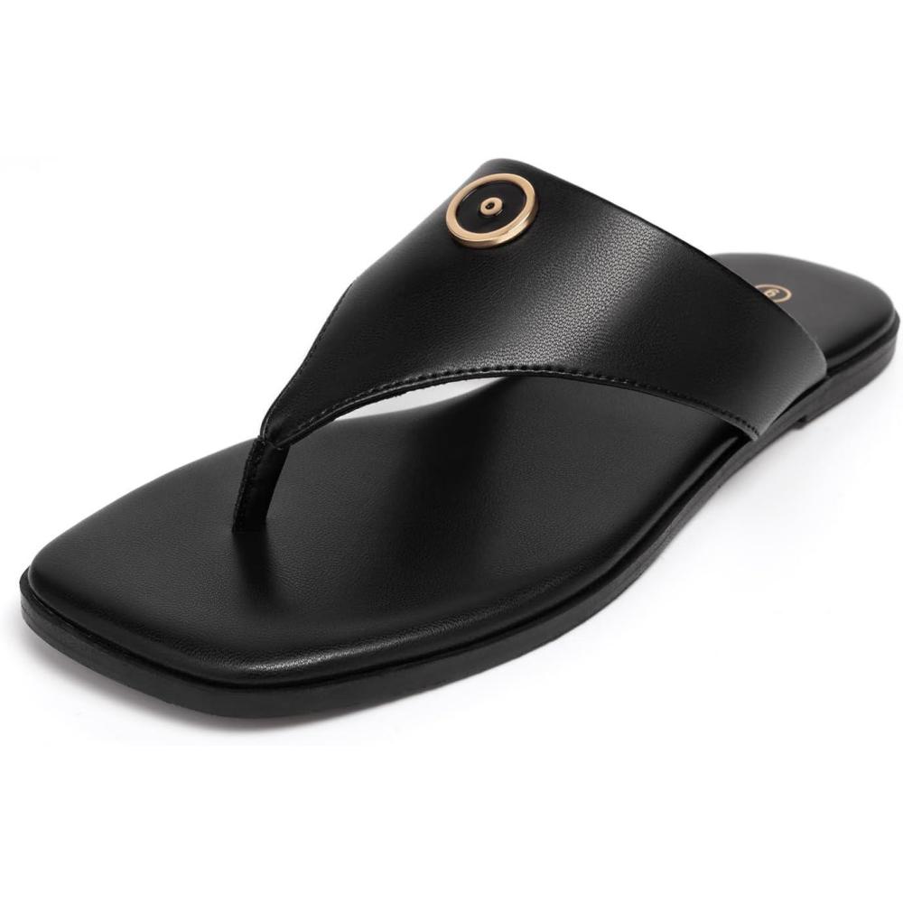imageRihero Womens Flip Flops Square Toe Thong Flat Sandals Summer Comfortable Slip On Beach Slide SandalsBlack