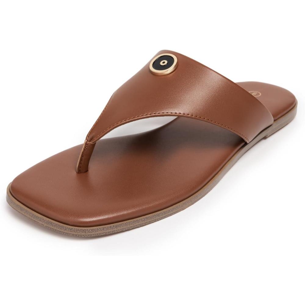 imageRihero Womens Flip Flops Square Toe Thong Flat Sandals Summer Comfortable Slip On Beach Slide SandalsMocha