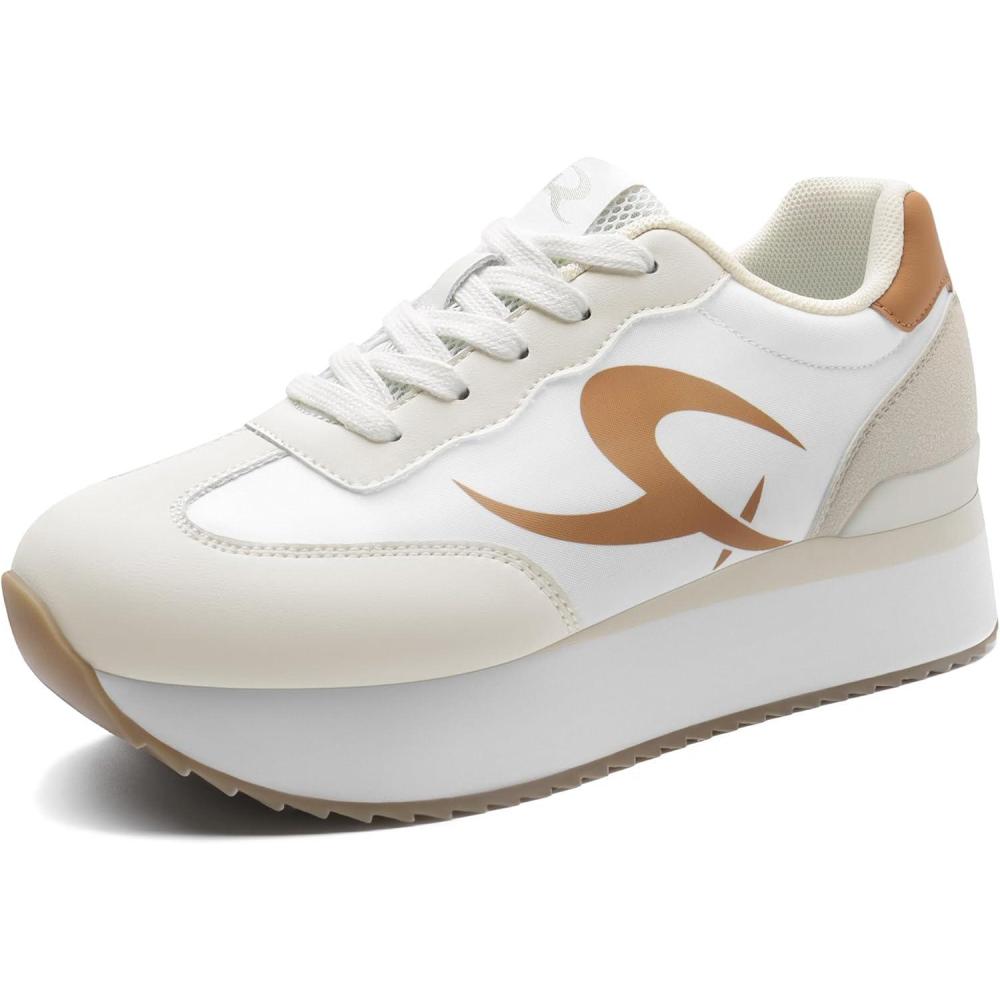 imageRihero Womens Platform Sneakers Casual Lace Up Non Slip Tennis Walking Shoes Comfortable Lightweight Chunky Fashion SneakersBeige