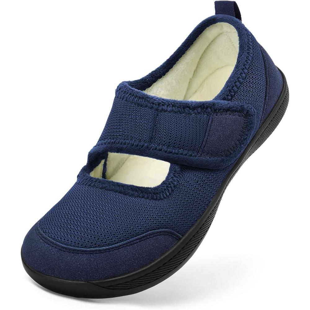 imageRihero Womens Slippers Wide Width Diabetic Shoes Edema House Barefoot Walking Shoes Adjustable Indoor Outdoor SlippersNavy