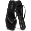 Rihero Flip Flops for Women Comfortable Square Toe Beach Sandals Slip On Leather Thong Flat Sandals Dressy(Black Patent)