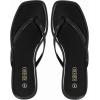 Rihero Flip Flops for Women Comfortable Square Toe Beach Sandals Slip On Leather Thong Flat Sandals Dressy(Black Patent)