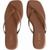 Rihero Flip Flops for Women Comfortable Square Toe Beach Sandals Slip On Leather Thong Flat Sandals Dressy(Mocha)