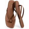 Rihero Flip Flops for Women Comfortable Square Toe Beach Sandals Slip On Leather Thong Flat Sandals Dressy(Mocha)