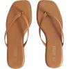 Rihero Flip Flops for Women Comfortable Square Toe Beach Sandals Slip On Leather Thong Flat Sandals Dressy(Tan)