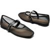Rihero Mesh Ballet Flats for Women Square Toe Mary Jane Flats Comfortable Casual Ballerina Shoes(Black)