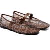 Rihero Mesh Ballet Flats for Women Square Toe Mary Jane Flats Comfortable Casual Ballerina Shoes(Leopard)
