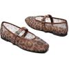 Rihero Mesh Ballet Flats for Women Square Toe Mary Jane Flats Comfortable Casual Ballerina Shoes(Leopard)