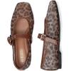 Rihero Mesh Ballet Flats for Women Square Toe Mary Jane Flats Comfortable Casual Ballerina Shoes(Leopard)