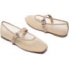 Rihero Mesh Ballet Flats for Women Square Toe Mary Jane Flats Comfortable Casual Ballerina Shoes(Nude)