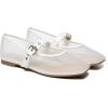 Rihero Mesh Ballet Flats for Women Square Toe Mary Jane Flats Comfortable Casual Ballerina Shoes(White)