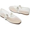 Rihero Mesh Ballet Flats for Women Square Toe Mary Jane Flats Comfortable Casual Ballerina Shoes(White)