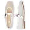 Rihero Mesh Ballet Flats for Women Square Toe Mary Jane Flats Comfortable Casual Ballerina Shoes(White)