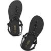 Rihero Rope Thong Sandals for Women Ankle Strap Slip On Comfortable Beach Flat Sandals(Black)