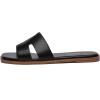 Rihero Women’s Dressy Flat Sandals Comfortable Slip On Leather Slide Sandals(Black)