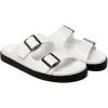 Rihero Women’s Flat Sandals Comfort Adjustable Double Strap Slip on Leather Footbed Sandals(Black White)