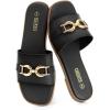 Rihero Women’s Flat Sandals Summer Comfortable Square Open Toe Slip On Leather Slide Sandals(Black)