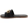 Rihero Women’s Flat Sandals Summer Comfortable Square Open Toe Slip On Leather Slide Sandals(Black)