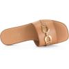 Rihero Women’s Flat Sandals Summer Comfortable Square Open Toe Slip On Leather Slide Sandals(Camel)