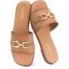 Rihero Women’s Flat Sandals Summer Comfortable Square Open Toe Slip On Leather Slide Sandals(Camel)