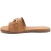Rihero Women’s Flat Sandals Summer Comfortable Square Open Toe Slip On Leather Slide Sandals(Camel)
