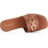 Rihero Women’s Flat Sandals Summer Comfortable Square Open Toe Slip On Leather Slide Sandals(Cognac)