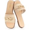 Rihero Women’s Flat Sandals Summer Comfortable Square Open Toe Slip On Leather Slide Sandals(Raffia)