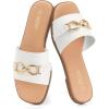Rihero Women’s Flat Sandals Summer Comfortable Square Open Toe Slip On Leather Slide Sandals(White)