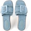 Rihero Women’s Raffia Flat Sandals Square Open Toe Summer Beach Slip On Woven Buckle Slide Sandals(Blue)