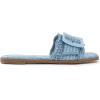 Rihero Women’s Raffia Flat Sandals Square Open Toe Summer Beach Slip On Woven Buckle Slide Sandals(Blue)