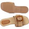 Rihero Women’s Raffia Flat Sandals Square Open Toe Summer Beach Slip On Woven Buckle Slide Sandals(Brown)