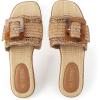 Rihero Women’s Raffia Flat Sandals Square Open Toe Summer Beach Slip On Woven Buckle Slide Sandals(Brown)